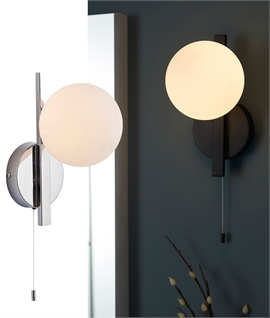 Opal Globe Wall Light with Pull Cord - IP44
