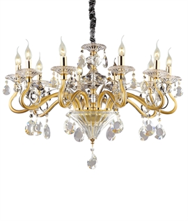Gold Finish Cut Crystal Scrolled and Curled 10 Arm Chandelier