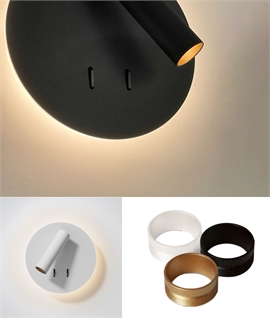 High-Spec LED Wall Light with Reading Lamp and Halo Backlight - Black or White