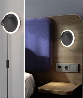 Dual LED Bedside Wall Light with Halo Backlight in Matt Black