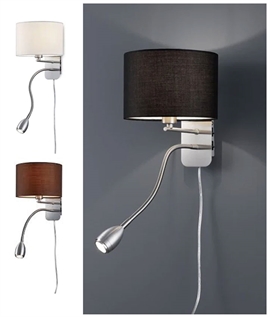 Satin Nickel Shaded Bedside Light with LED Arm - 4 Shade Options