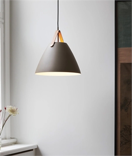 Leather Strap Metal Pendant Beige - Dia 36cm