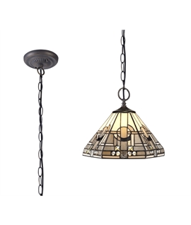 Berger 2 Light Downlighter Pendant E27 With 30cm Tiffany Shade, White-Grey-Black-Clear Crystal-Aged Antique Brass