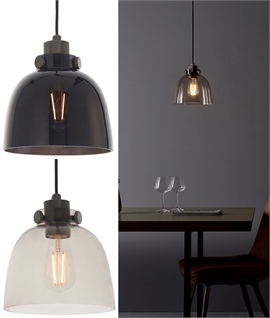 Black Chrome Industrial Pendant with Glass Shade