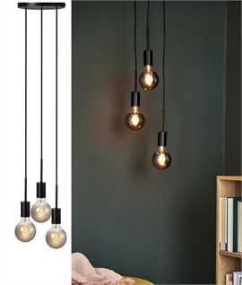 Triple Flex Pendant Bare Bulb Black Pendant Light - 2m Flexes