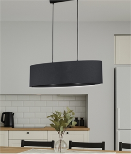 Black Wide Twin Light Suspended Textile Pendant - 780mm