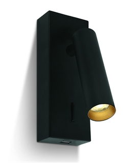 LED Adjustable Single Spot Wall Light - USB Socket & Switched