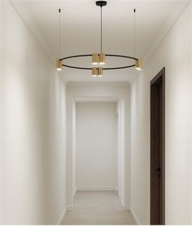 Black & Brushed Brass 800mm Large Ring Pendant Light with Ten GU10 Downlights