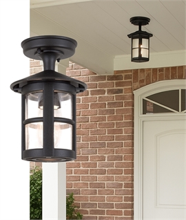 Black & Clear Glass Flush Mounted Traditional Lantern