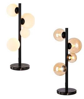 Satin Black & Glass Globe Shade Table Lamp - Opal or Amber