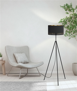 Steel Tripod Floor Lamp with Black Cut-Out Detail Fabric Shade