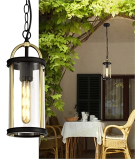 Hanging Outdoor Lantern - Black & Gold with Clear Glass 