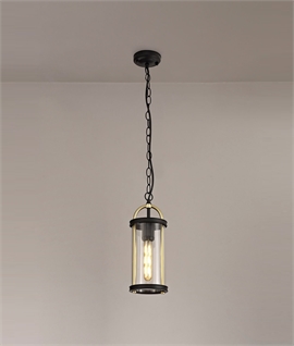 Hanging Outdoor Lantern - Black & Gold with Clear Glass 