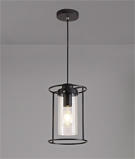 Single Black & Clear Glass Pendant for E27 Lamp