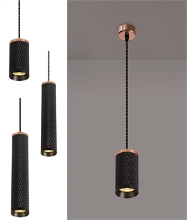 Single Black & Rose Gold Pendant - Diamond Pattern - 3 Sizes