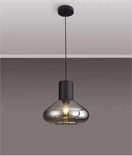 Smoked Glass Pendant with Black Ceiling Rose & Flex