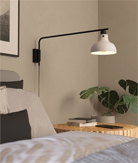 Long Reach Adjustable Black Wall Light - Grey Shade