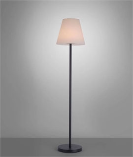 Patio Floor Lamp Adjustable Height & Rechargeable - Colour Changing with Black Base & White Shade