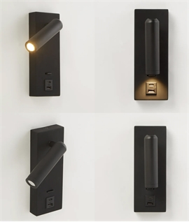 Adjustable Spot Bedside Wall Light with 2 x USB Sockets