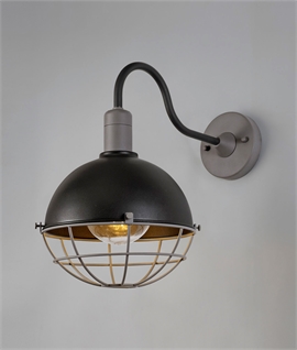 Outdoor Dome & Cage Shade Wall Light Matt Black & Grey - IP65