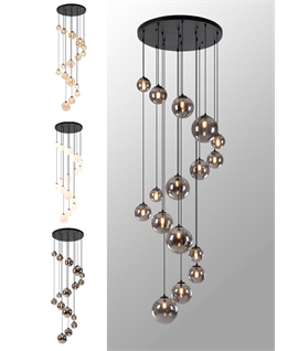 Satin Black 16 Light Cluster Pendant with Glass Shades