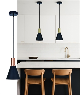 Black Simple Cone Pendant - Brass or Copper Detail