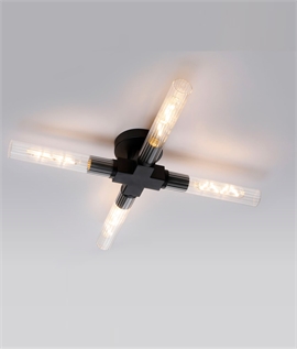 Satin Black & Ribbed Glass 4 Light Ceiling Fitting 