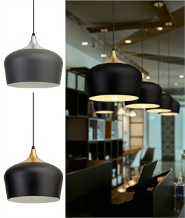 Bell Shape Black Pendant - Satin Nickel or Gold Detail