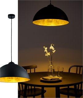 Big Modern Light Pendant in Matt Black with Gold Inside - Dia 50cm