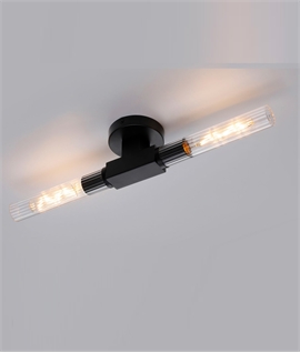 Satin Black & Ribbed Glass Double Wall or Ceiling Light