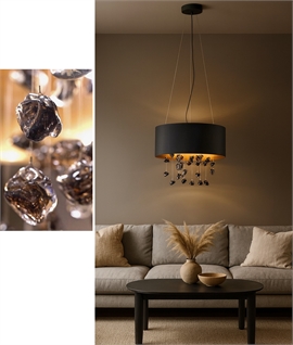 Modern Suspended Drum Light Pendant with Hanging Lava Glass - RRP over £300