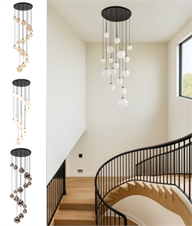 Satin Black 16 Light Cluster Pendant with Glass Shades - 2m Flex