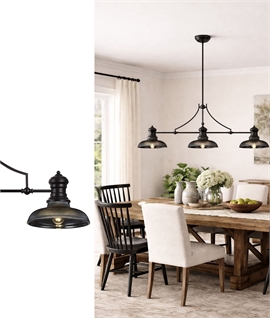 3 Light Matt Black Linear Pendant - 30cm Round Smoke Glass Shades