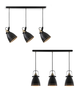 Matt Black Triple Pendant Light with Adjustable Shades