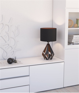Black Geometric Base Table Lamp with Fabric Shade