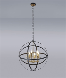 Black Cage Pendant with 6 Light Gold Chandelier