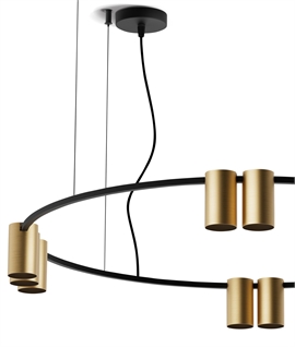 Black & Brushed Brass 800mm Large Ring Pendant Light with Ten GU10 Downlights