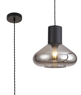 Smoked Glass Pendant with Black Ceiling Rose & Flex