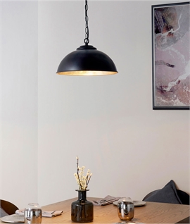 Opulent Glow: 34cm Black Metal Light Pendant with Shallow Parabolic Design