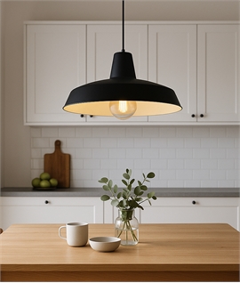 Black Aluminum Shallow Pendant Light with Silver Reflective Interior