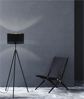 Steel Tripod Floor Lamp with Black Cut-Out Detail Fabric Shade