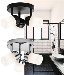 Round Bathroom 3 Light Mains Spotlight With Opal Glass - Chrome or Black