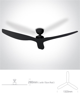 White or Black 3 Blade Ceiling Fan - Diameter 1320mm 