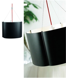 Black Drum Pendant Light - Aluminium Black Outside - White Inside with Red Flex