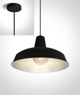 Black Aluminum Shallow Pendant Light with Silver Reflective Interior