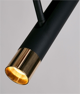 Black Adjustable Single Spot Light Pendant - Gold Detail