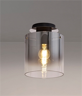 Round Flush Ceiling Light - Black-Smoke Fade Glass