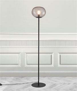 Smoked Glass Globe & Matt Black Floor Lamp