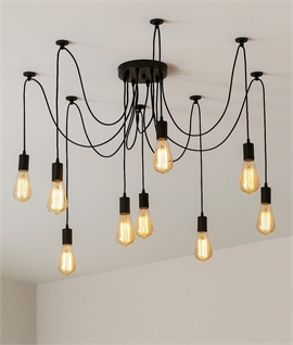 Minimalist Bare Bulb 9 Flex Spider Pendant in Black