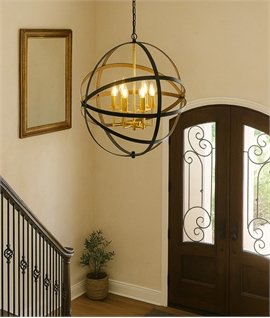 Black Cage Pendant with 6 Light Gold Chandelier